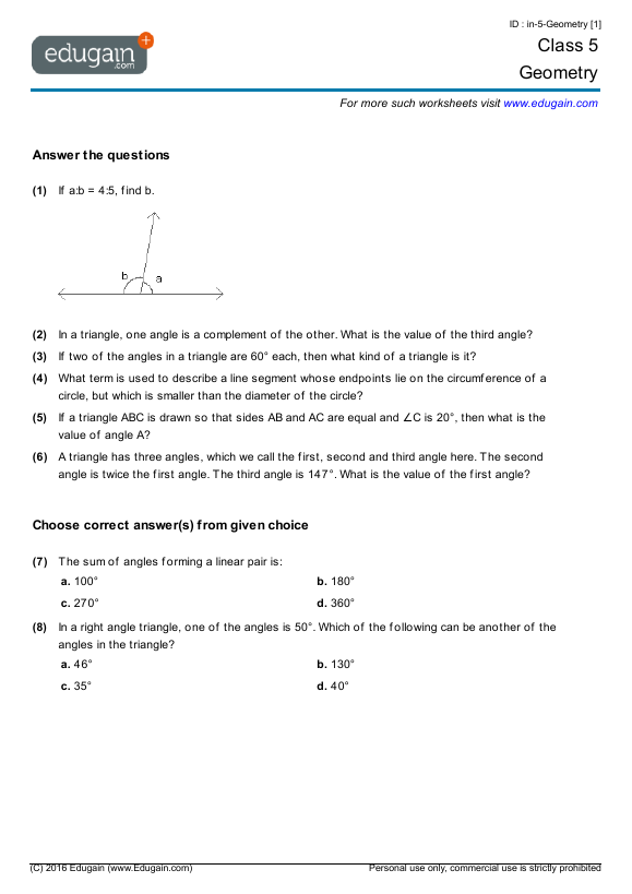 geometry live worksheet for class 4